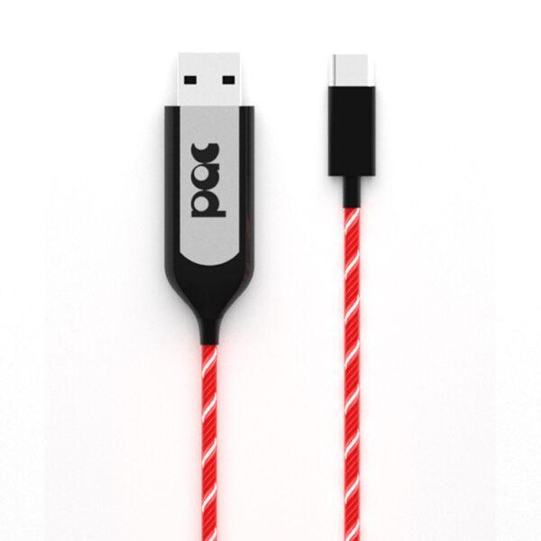 USB-kabel med synlig ström, USB-C Röd