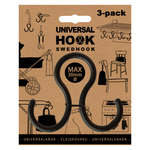 Universalkrok Swedhook 3-pack, Svart